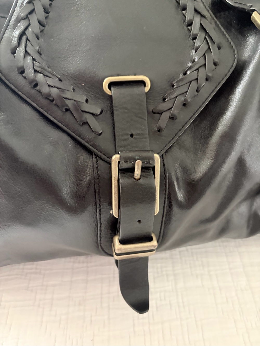 Cole Haan Black Braided Leather Tote Handbag “Sierra Spug” - Picture 2 of 11